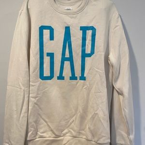 GAP Cream Crewneck Sweatshirt with Light Blue Letters